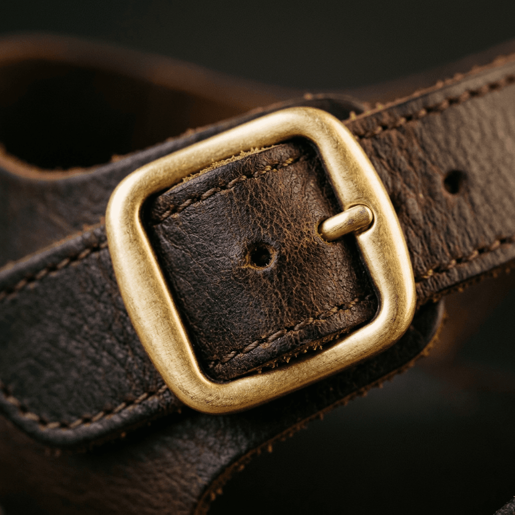 Metal buckle on a leather strap